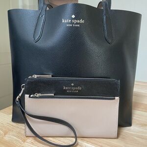 Kate Spade Black and Cream Tote Bag with Matching Wristlet